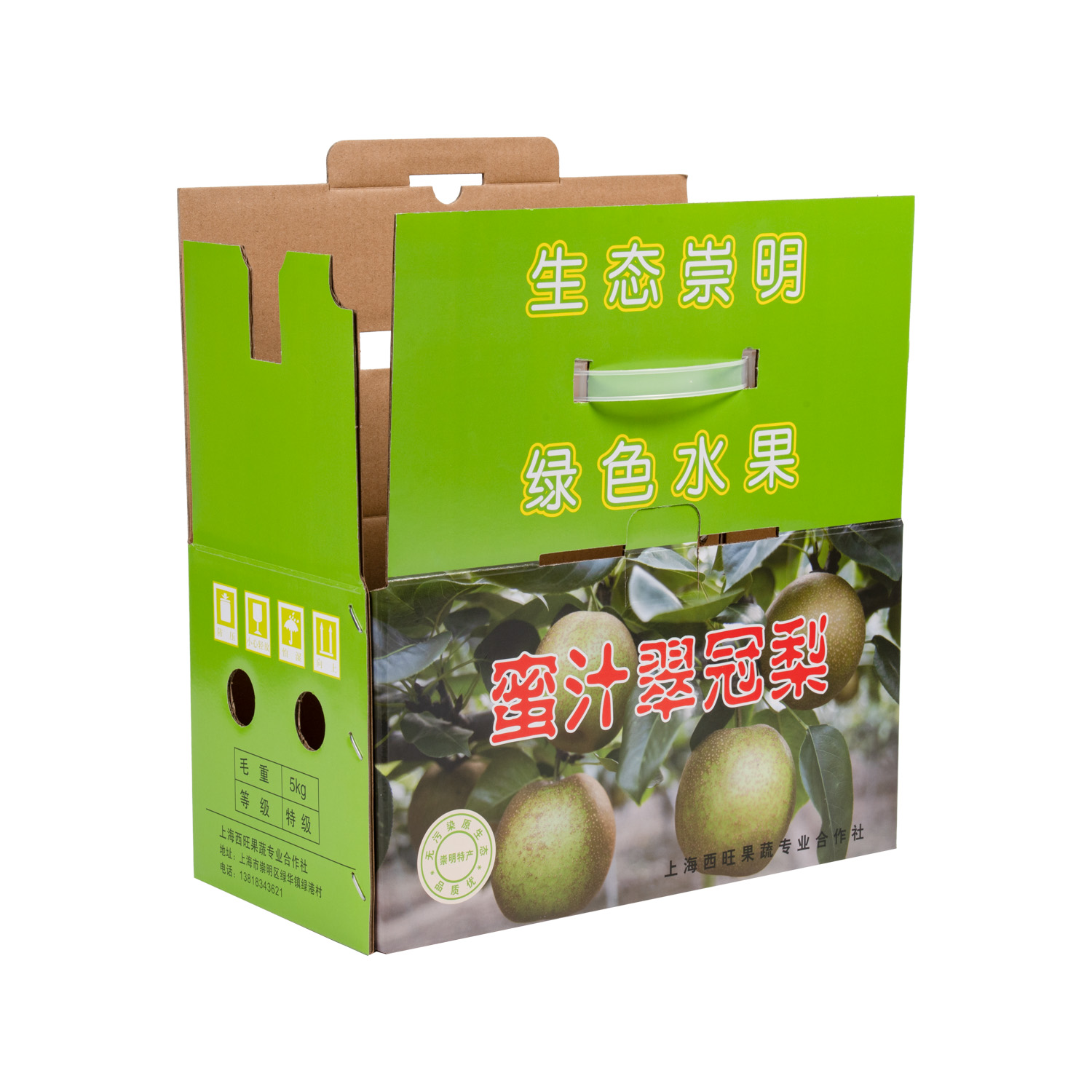 瓦楞盒 — 绿色翠冠梨手提礼盒